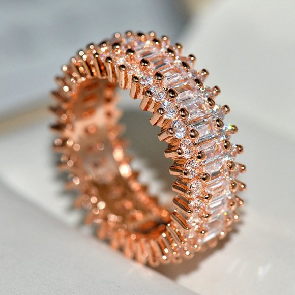 Jewelry - Rose Gold Pave Baguette Round Eternity Ring